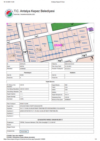ANTALYA KEPEZ ODABAŞINDA VİLLA İMARLI 527 m² ARSA